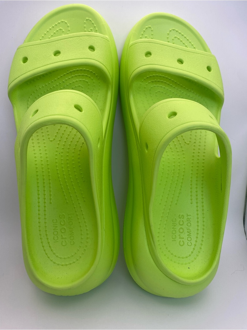 CROCS Neon Lime Platform Double-Strap Slides - Picture 5 of 9